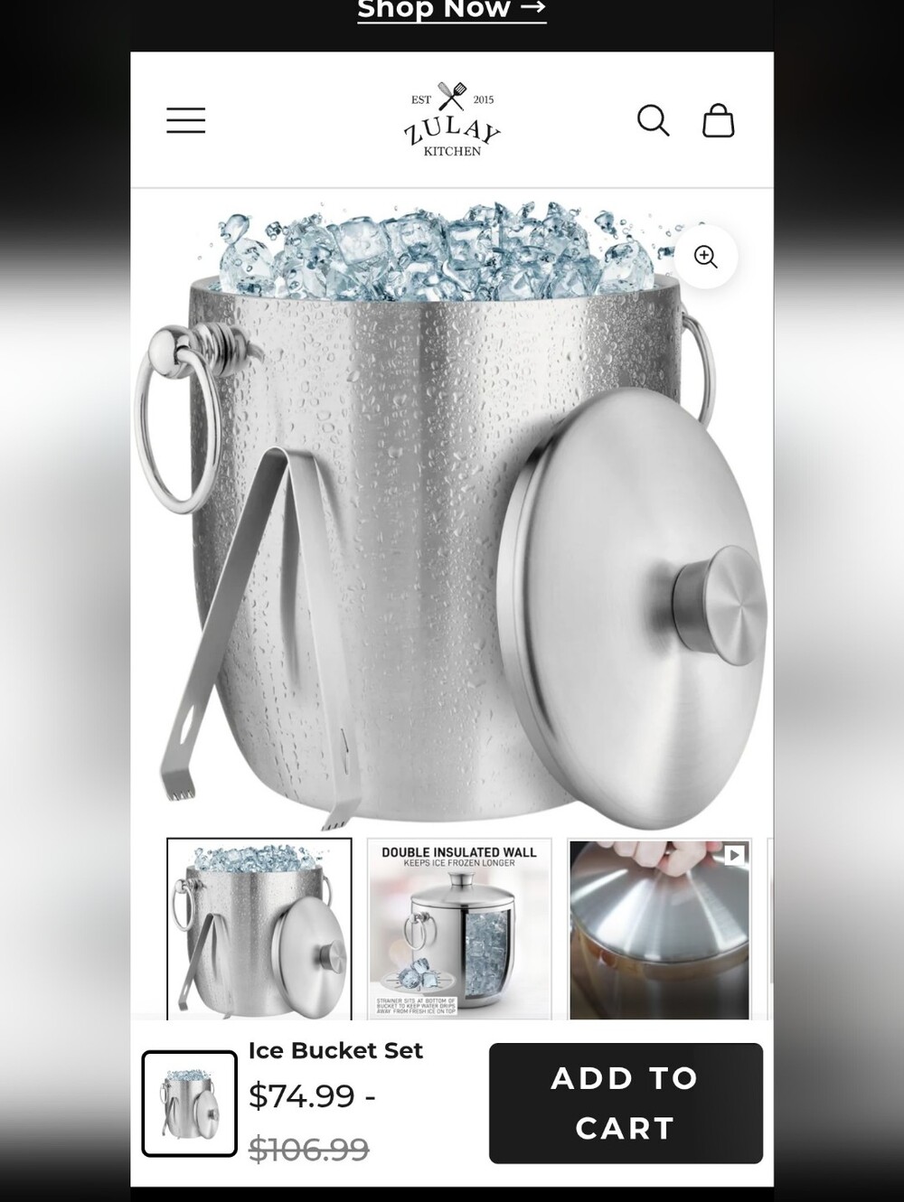 Stainless Steel Silver Ice Bucket Set